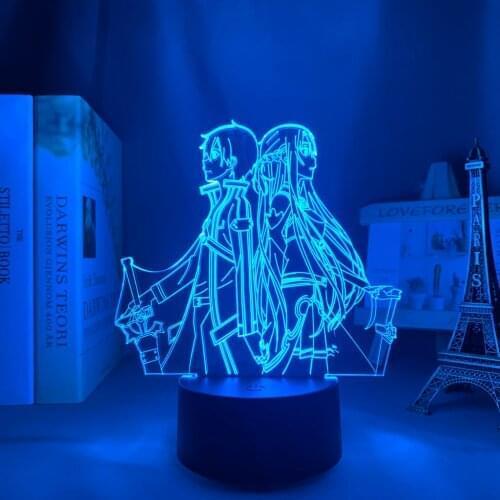 Anime Sword Art Online Figure 3d Led Night Light for Bedroom Decor Nightlight Birthday Gift Table Room Lamp Manga SAO