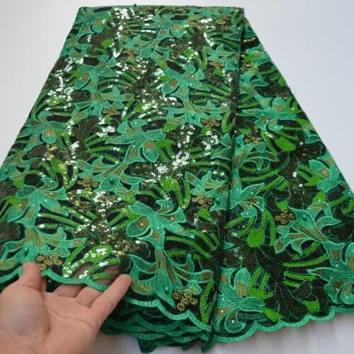 5yards/pc) high quality Nigerian green sequins lace fabric with beads Shining African party lace fabric for making dress FLP982