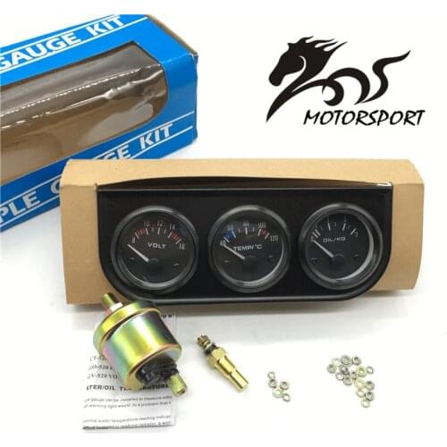 52MM 3 In 1 Volt meter +water temp gauge +Oil Pressure Gauge Kit car meter Volt meter Water Temperature Gauge Triple tachometer