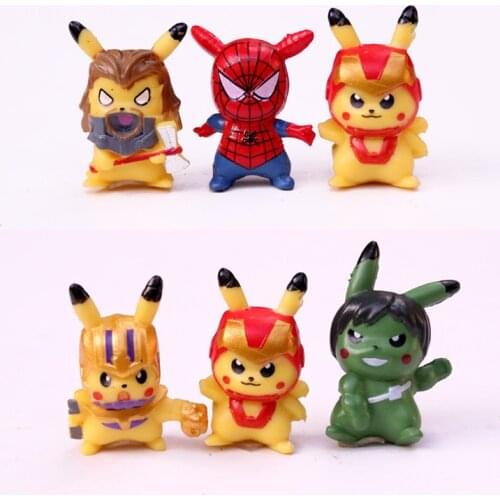 6Pcs/Set Anime Pokemon Figures Toy Set Mini Avengers Design Pikachu Dolls Decoration Children Gift