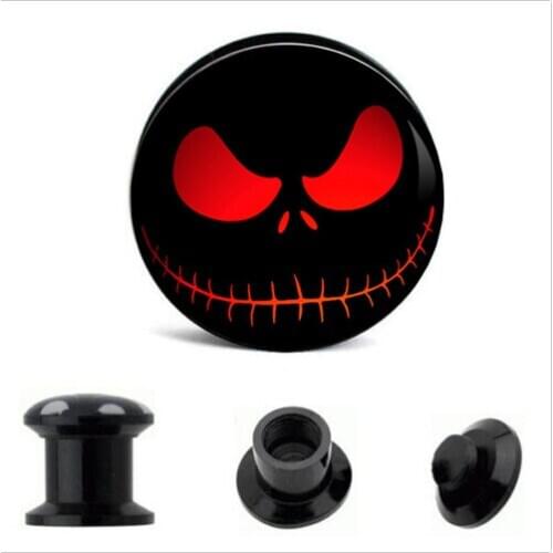 64pcs/lot Black Acrylic Skull internally screw Ear Gauges Plugs ,Saddle Fit Plugs Piercing Jewelry mix 4-16mm
