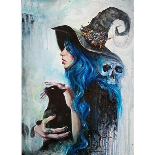 5D Diy Diamond Painting black cat full square/round Skull woman diamond embroidery cross stitch accessories wall sticker WG1888