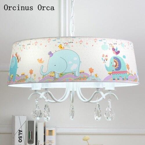 Children Cartoon Elephant Crystal Chandelier Boys Girls Bedroom Childrens Room Lamp Pastoral Modern Simple Color LED Chandelier