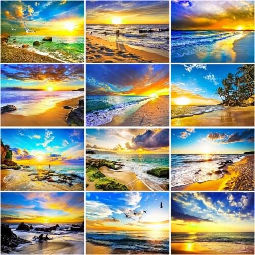 Evershine 5D Diamond Painting Seaside Diamond Embroidery Sunset Landscape Full Square Round Mosaic Rhinestone Beach Home Decor