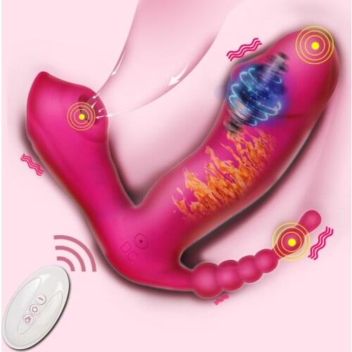 Erotic 3 In 1 Dildos Anal Beads Sucking Vibrators For Women Butt Plug Panties Sex Toys Adults Product Female Masturbator Machine