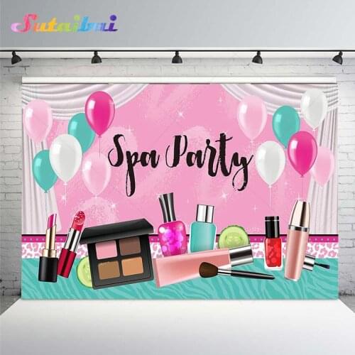 Girl Spa Party Backdrop Sweet Pink Princess Makeup Birthday Photography Background Photo Booth Spa Day Make Up Theme Party Decor
