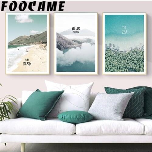FOOCAME Nordic Beach Mountain Natural Scenery Sea Landscape Wall Art Canvas Painting Poster Living Room Print Decoration Picture
