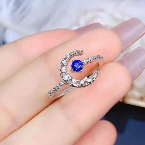 Fine Natural Sapphire/Ruby/Emerald Moon Type Women’s Opening Ring Real S925 Sterling Silver Fashion Charming Jewelry MeiBaPJFS