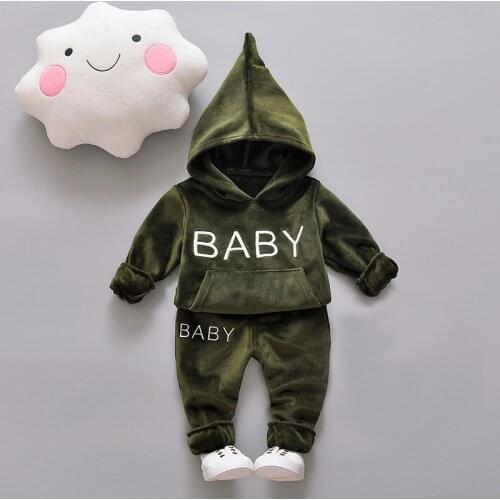 Baby Girl Boys Clothing Set For Kids Casual Letter Hooded Velvet Autumn Spring Childrens Sports Suits Clothes 1 2 3 4 Years