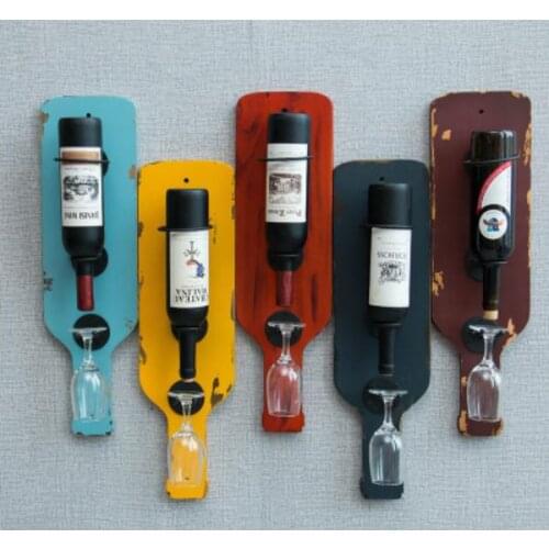 Creative retro solid wood wall-mounted wine rack wrought iron wine display rack goblet rack wine rack wine glass rack