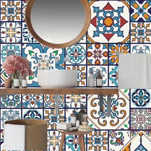 Morocco Colorful Strip Tiles Wall Sticker Bathroom Kitchen Table Home Decor Wallpaper Peel & Stick Waist Line Art Mural Customed