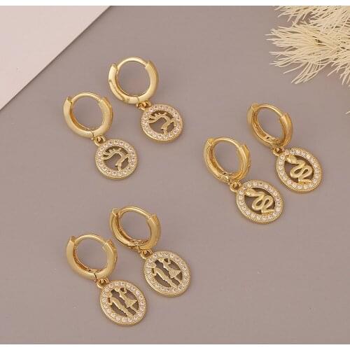 Fashion Classic Gold Color Hollow Out Drop Earrings Fine Cubic Zirconia Snake Animal Earring Unusual Personality Jewelry Gift