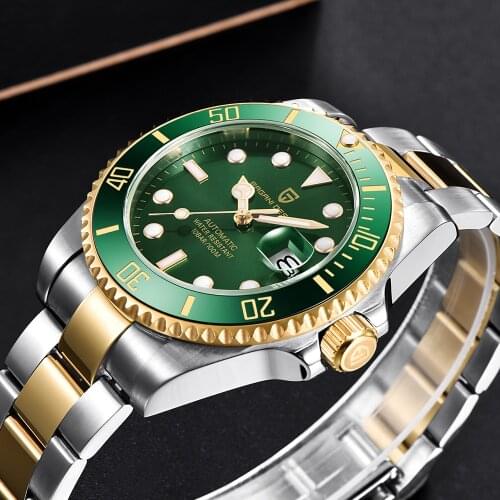 2019 New PAGANI DESIGN Brand Automatic Mechanical Mens Watch Sports 100M Waterproof Gold Green Sapphire Watch Relogio Masculino