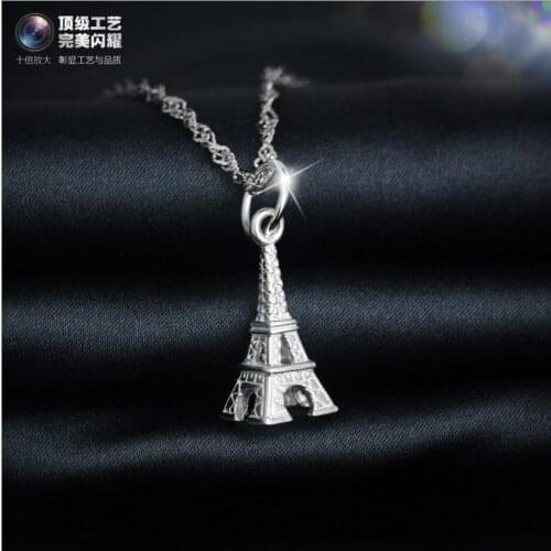 New Fashion 100% 925 Sterling Silver Eiffel Tower Pendants&Necklace For Women Top Quality CZ Necklace Freeshipping