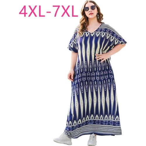 New 2021 summer plus size ankle length dress for women loose casual short sleeve blue stripe straight long dress 4XL 5XL 6XL 7XL