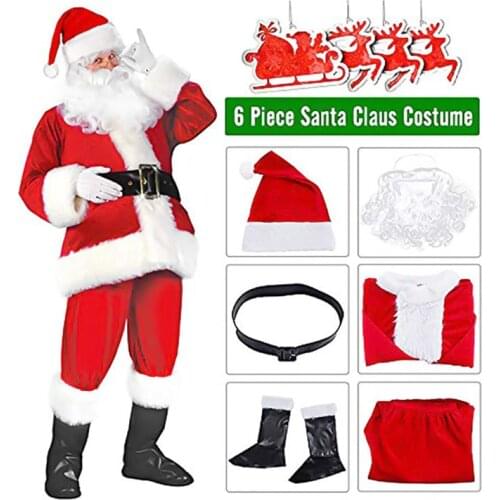 Christmas Santa Claus Costume Cosplay Santa Claus Clothes Fancy Dress In Christmas Men 5pcs/lot Costume Suit For Adults Hot U3