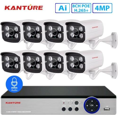 KANTURE H.265+ 8CH 5MP POE CCTV NVR kit 4MP HD security waterproof Audio POE camera P2P Video Surveillance system AI face record