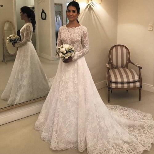 SuperKimJo Vestido De Noiva 2020 Lace Applique Wedding Dresses for Bride Elegant Long Sleeve Cheap Bridal Dresses