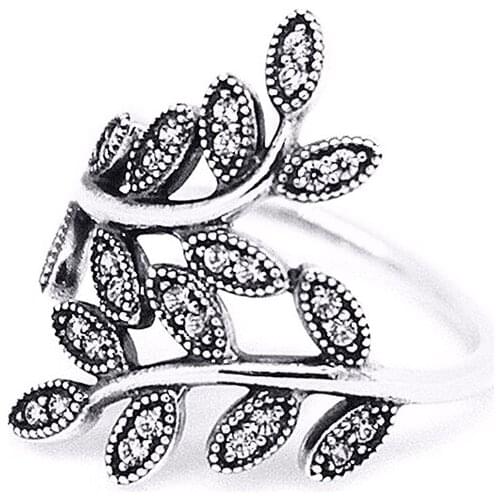 Sparkling Leav Ring 100% Authentic 925 Sterling Silver Fashion Jewelry For Women Free Shipping