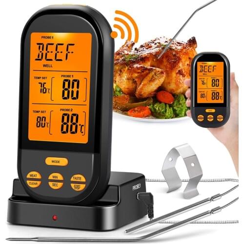 New Upgrade Kitchen Wireless Digital Meat Thermometer BBQ Oven Food Cooking Thermometer Dual Probe and Timer Temperature Alarm
