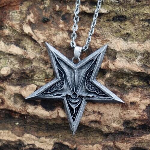 Unique Gothic Inverted Pentagram Satanic Skull Pendant Necklace Demon Baphomet Satan Jewelry