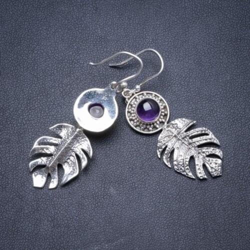 Natural Amethyst Handmade Unique 925 Sterling Silver Earrings 2" Y2403