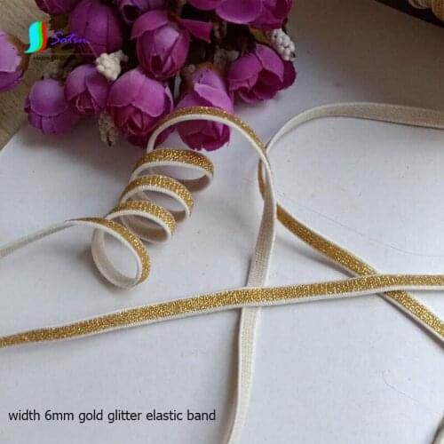 Width 0.6CM Diy Hair Rope Clothes Sew Decoration Handmade Material Narrow 6mm Flat Gold Glitter Elastic Band S0801L