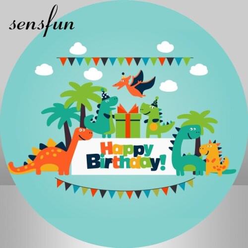 Circle Round Backdrop Cartoon Jurassic Dinosaur Party Background Photo Studio Kids 1st Birthday Party Photography Backdrops