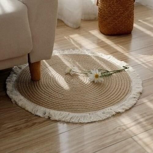 Japanese Creative Round Style Natural Jute Carpets Round Carpet Handmade Rattan Grass Rugs Sofa Mats for Bedroom Living Room