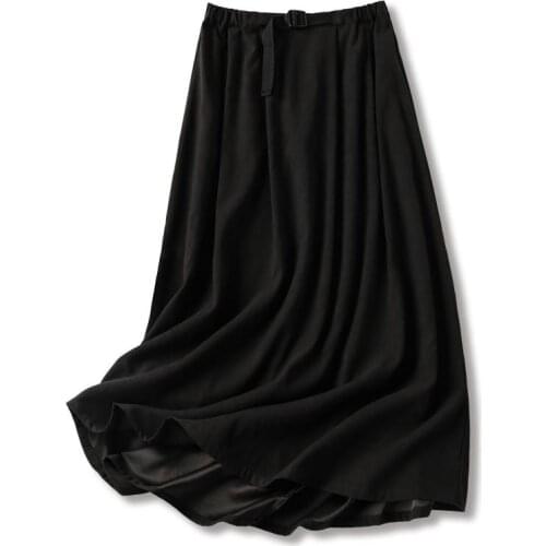 2020 Autumn New Women Literary Vintage Simple Black High Waist Elastic Band Skirt Casual Loose A-line Long Skirt Free Shipping