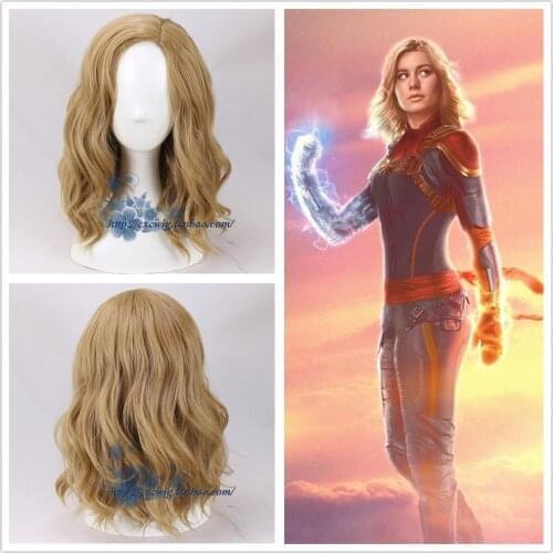 Women Captain Coplay wig Women Blonde wavy hair gold wig costumes with free hair cap