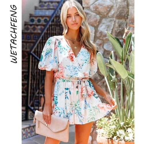 Jumpsuit Floral Sexy Overalls For Women V Neck Ruffles Sashes Summer Romper Shorts One Piece Outfits Playsuits Plus Size Clothes