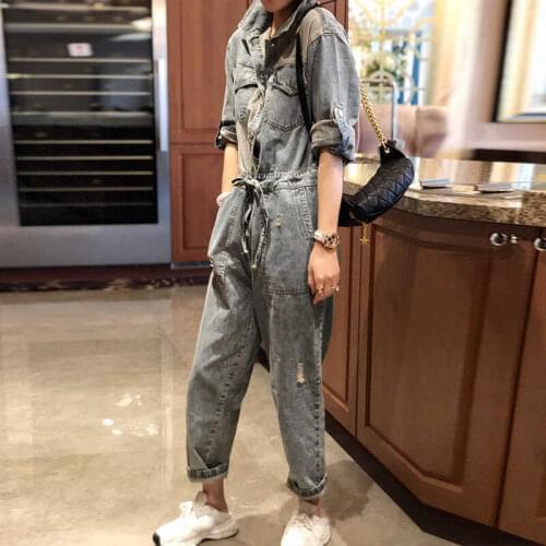 Women 2021 Spring Autumn Fashion Denim Jumpsuits Rompers Female Casual Full Sleeve Jumpers with Belt Female Retro Playsuit Y162