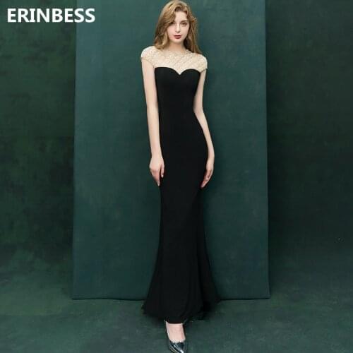 Vestido De Festa Sexy O-neck Mermaid Evening Dresses Long Dress 2019 Robe De Soiree Beading Black Evening Dress Elegant Formal