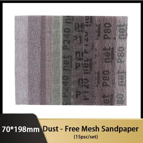 15-Pack 198*70mm Mesh Abrasive Dust Free l Hook Loop Sanding Discs Dry Grinding Sandpaper 80 to 320 Grit for Mirka sander pad
