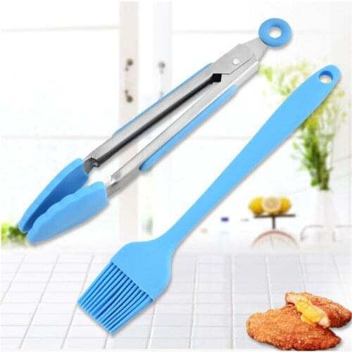 2 Piece Food Clip Silicone Oil Brush Food Clip Kitchen Baking Utensils Barbecue Tongs Kitchen Cooking BBQ Tongs Sauce Brush
