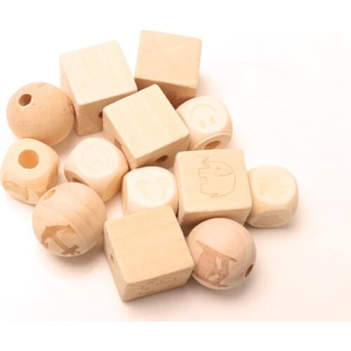 20pcs Natural Wooden Beads, Round Beads, Square Beads Pattern Wooden Spacer Beads For Jewelry making DIY 26mm KL343