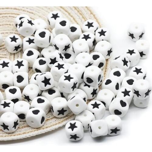 Cute-Idea 20pcs Baby Silicone Star Heart Cube teething Beads infant Nursing tooth goods DIY baby Pacifier Chain toys Accessories