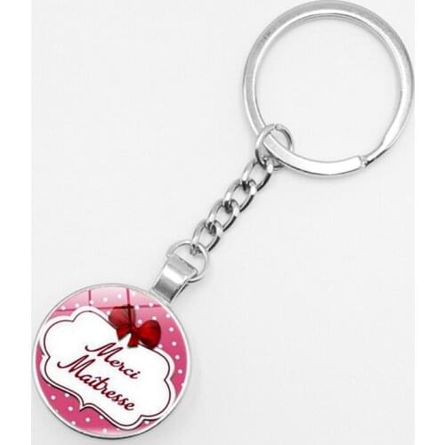 2019/Hot Sale Teacher Gift Merci Maitresse Key Ring Fashion Tibetan Glass Bullet Metal Car Keychain Men and Women Jewelry