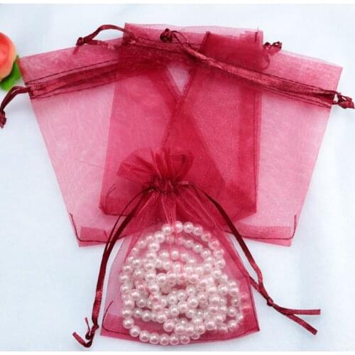 25x35cm (9.8"x13.7") Free Shipping 100Pcs Wine Red Organza Jewelry Pouch Wedding Party Favor Organza Gift Bag