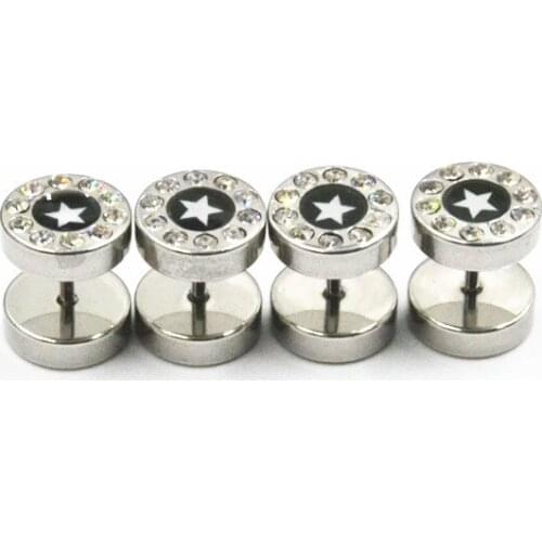 50pcs Stainless Steel Body jewelry Ear Stud Fake Ear Plugs Cheat Tunnels Illussion Plugs Star Gems Free Shippment