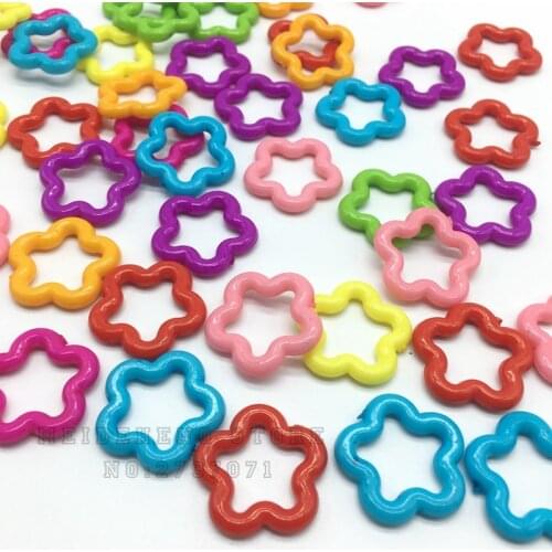 Acrylic candy no hole Hollowed flower Beads solid color five petals for Jewelry making Children necklace accessory Meideheng