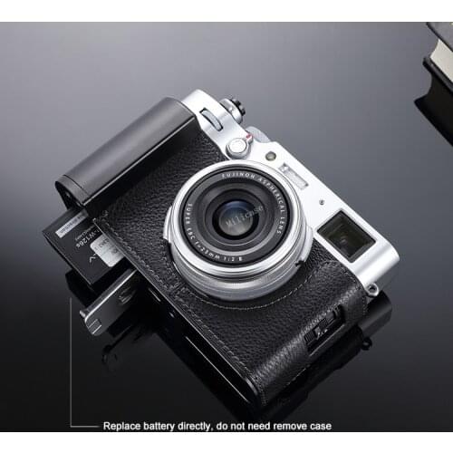 Genuine Leather Camera Half Case Metal Grip Dovetail Plate Built-in for Fujifilm X100V Fuji X-100V Black