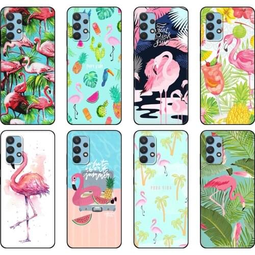 Black tpu Case For Samsung galaxy A32 A42 A52 A72 4g 5g S21 PLUS ultra back cover Summer Flamingos Love