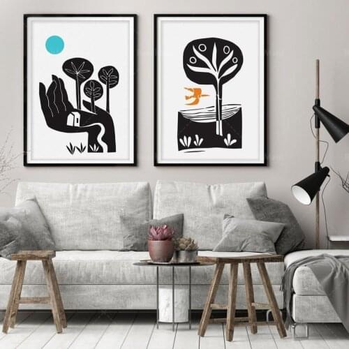 Minimal Mid Century Black and White Artwork, Conceptual Art, Boho Decor Diptych, Abstract Monochrome Scenery, Contemporary Graph