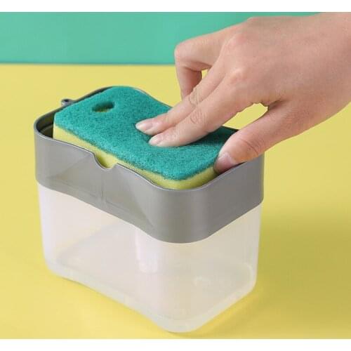 1in2 Soap Pump Dispenser With Sponge Caddy Holder Liquid Storage Box Container Hand Press Organizer Kitchen CleanerTool Scrubber