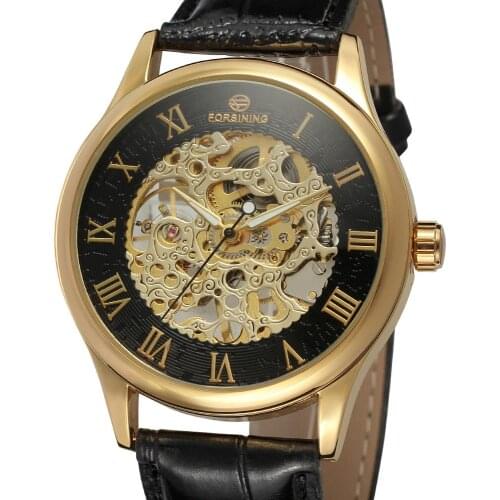 Forsining Mens Mechanical Watch Skeleton Dail Stainless Steel Case Watches Leather Strap Men Wristwatches Clock montre homme