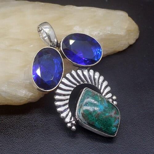 Gemstonefactory Jewelry Big Promotion 925 Silver Sea Sediment Blue Topaz Fashion Women Ladies Gifts Necklace Pendant 0619