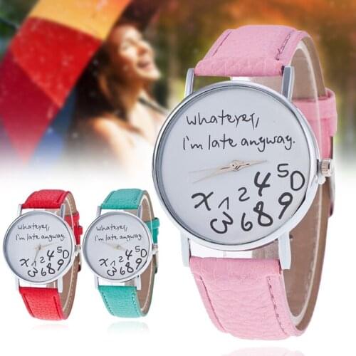 Exquisite Women Quartz Watch Simple Printed Whatever Alloy Dial with PU Wrist Strap A66