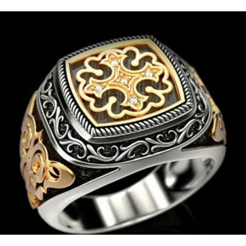 Classic Vintage 925 Silver Two-tone Engraving Pattern Exquisite Embossed Ring for Men and Women Gift Jewelry Ring Wholesale
